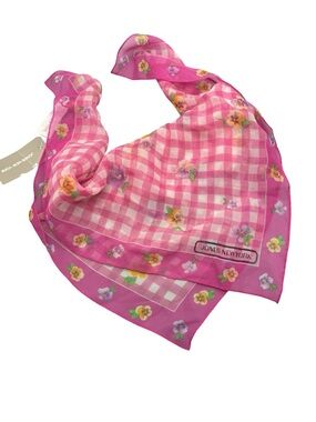 Jones New York Pink Floral Gingham Silk Scarf Square NWT